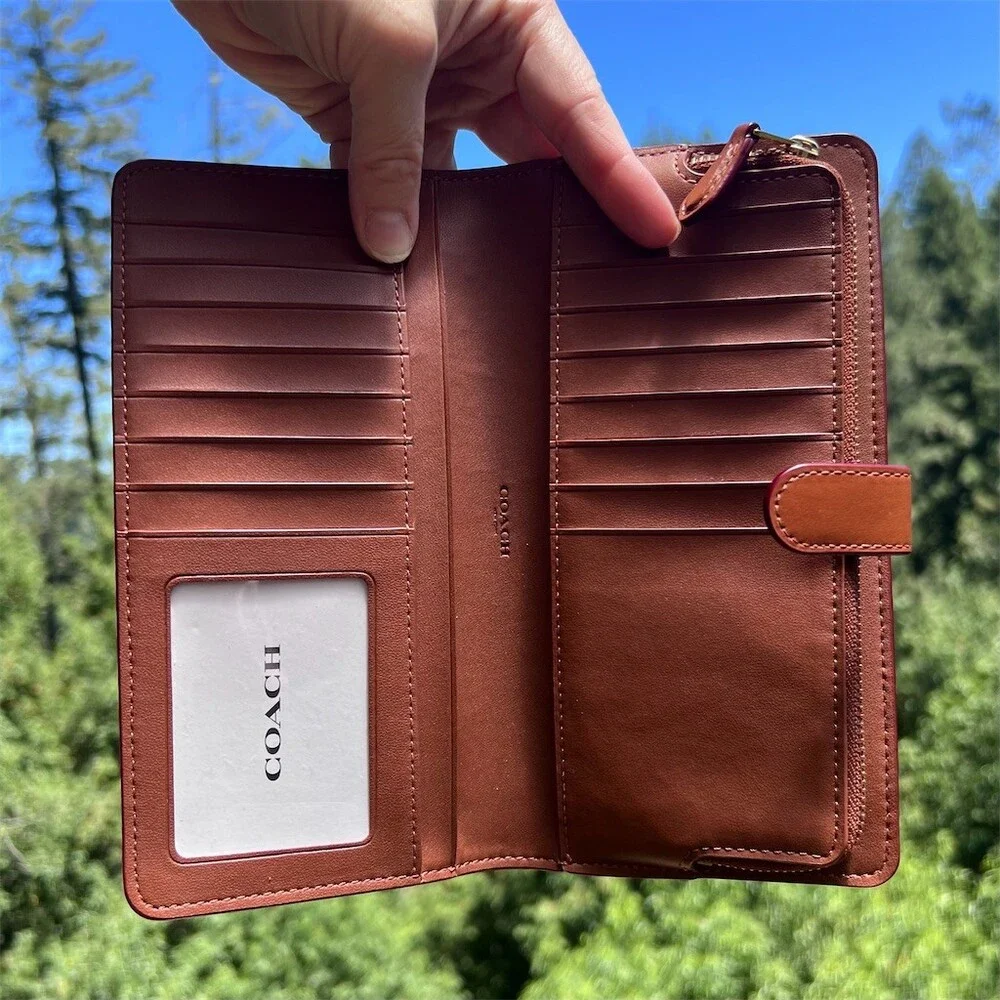 COACH Brown Smooth Leather Bifold Wallet with Gold Hardware AUTHENTIC